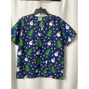 M & E‎ Scrub Top Christmas Snowman Trees Winter Stars  G46